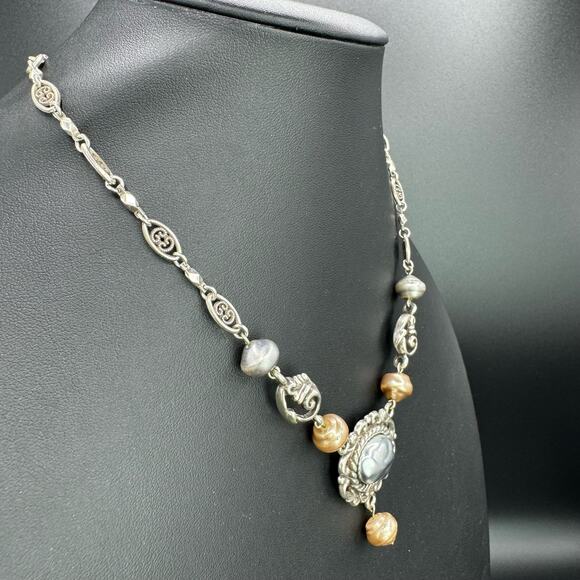 Brighton Vintage Women Metal Beads Sterling Silver Filigree Link Chain Necklace - Picture 4 of 10